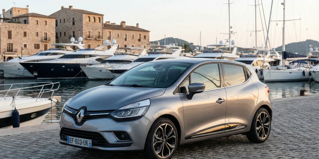 Vehículo destacado frente a marina de Ibiza