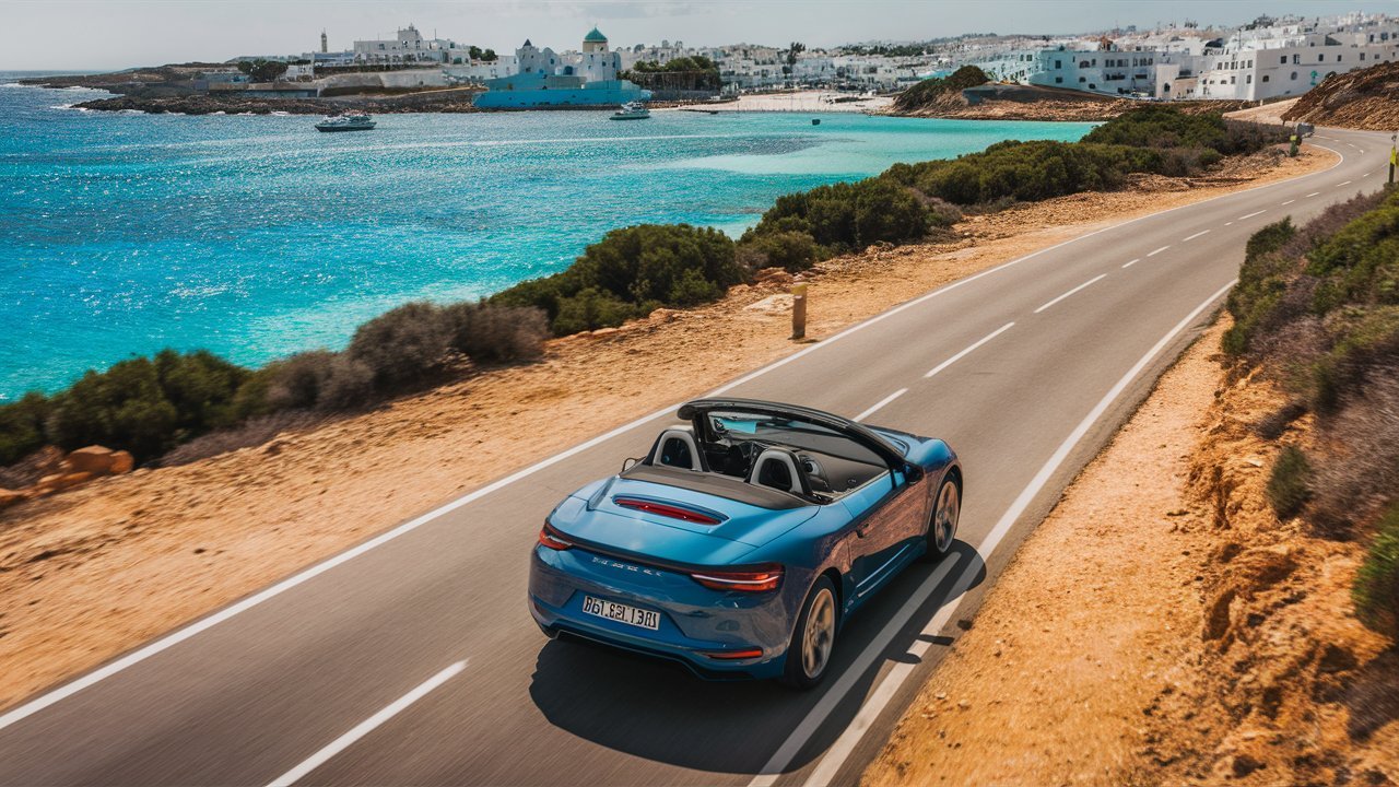 Foto de vehículo por ruta frente al mar